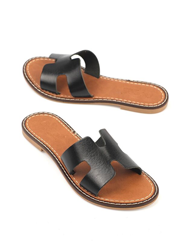 H Bantlı Kadın Deri Terlik - Görsel 4