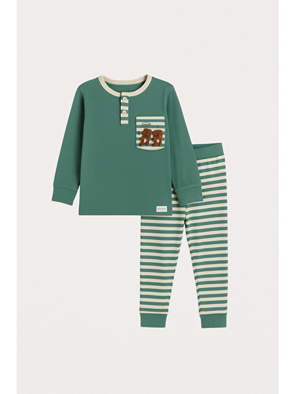 Katia And Bony Erkek Çocuk Teddy Desenli Pijama Takımı Yeşil