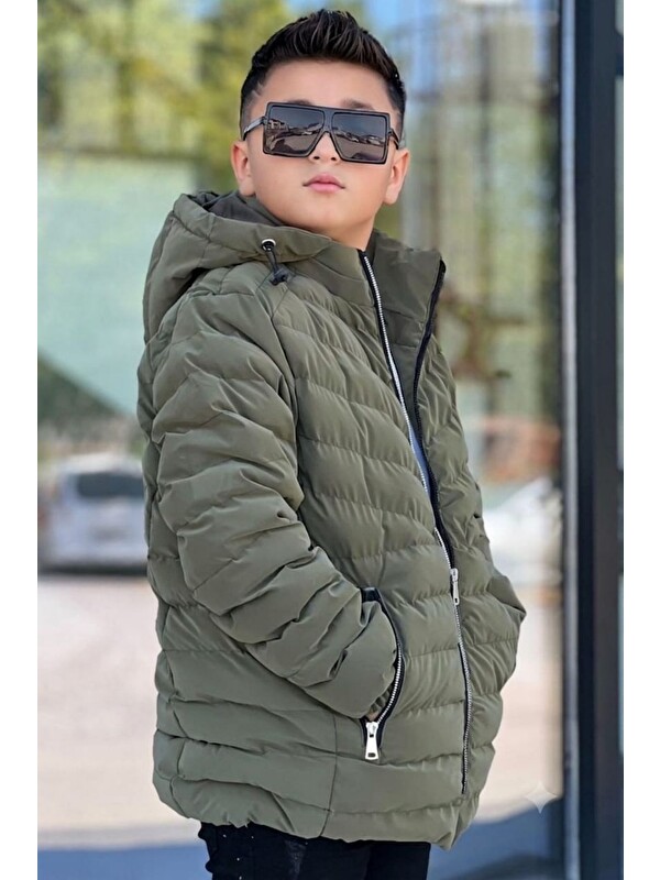 Pina Kids Erkek Çocuk Çıkarılabilir Kapüşonlu Dikişli Nova Kumaş Kışlık Şişme Mont KM4016