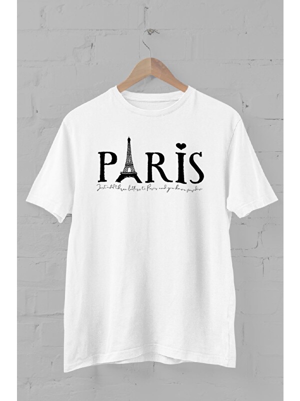 Blah. Paris Eyfel Kulesi Baskılı Bisiklet Yaka Erkek Tişört