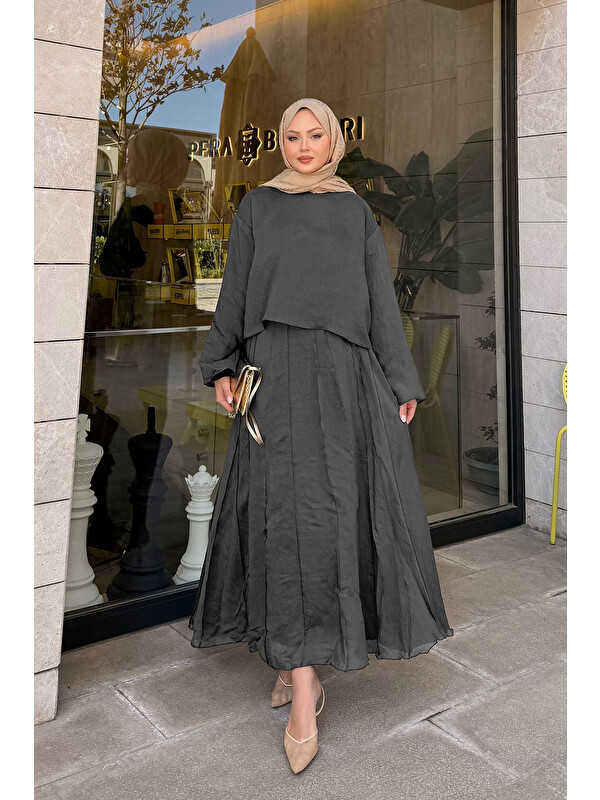 Locco Moda Kadın Kendinden Desenli İkili Takım Antrasit