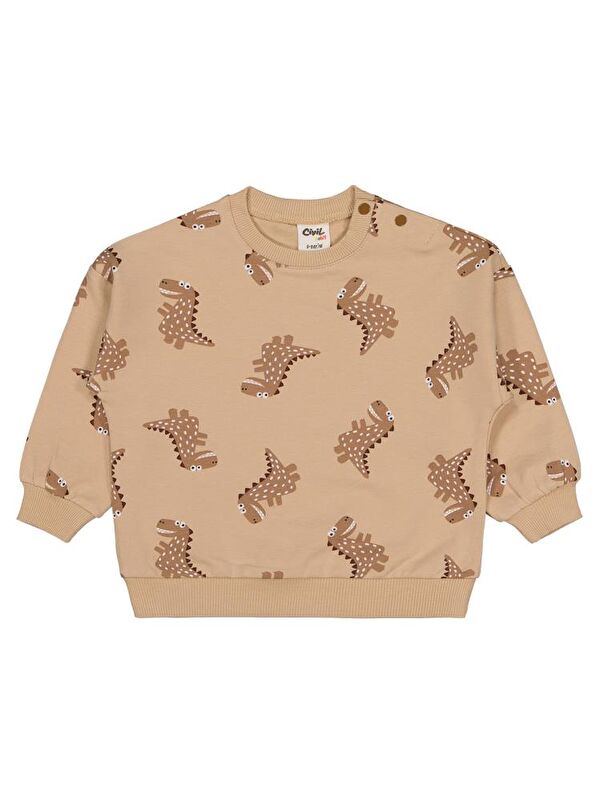 Civil Baby Benekli Dino 6-18 Ay Sweatshirt - Kahverengi 6-9 Ay
