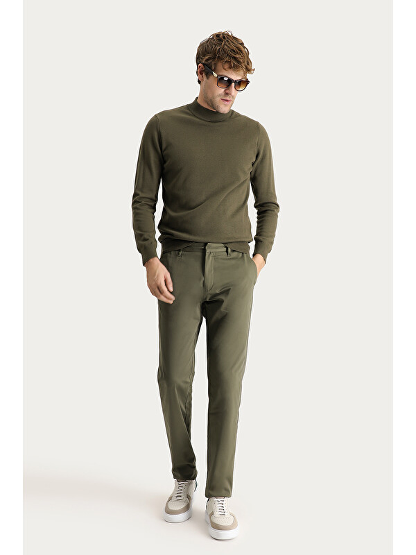 Kiğılı Slim Fit Dar Kesim Elastanlı Saten Kanvas /  Chino Pantolon