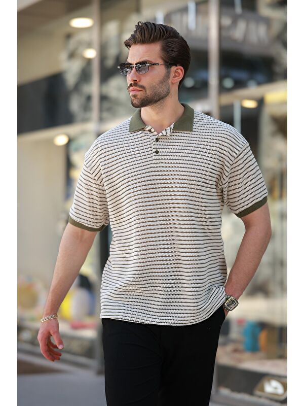 Madmext Haki Polo Yaka Triko Erkek Tişört E7139