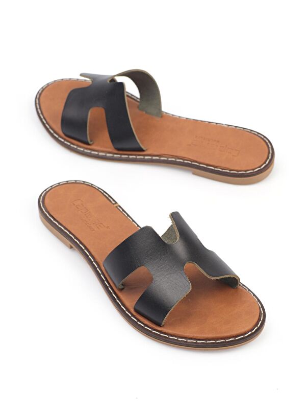 H Bantlı Kadın Deri Terlik - Görsel 5