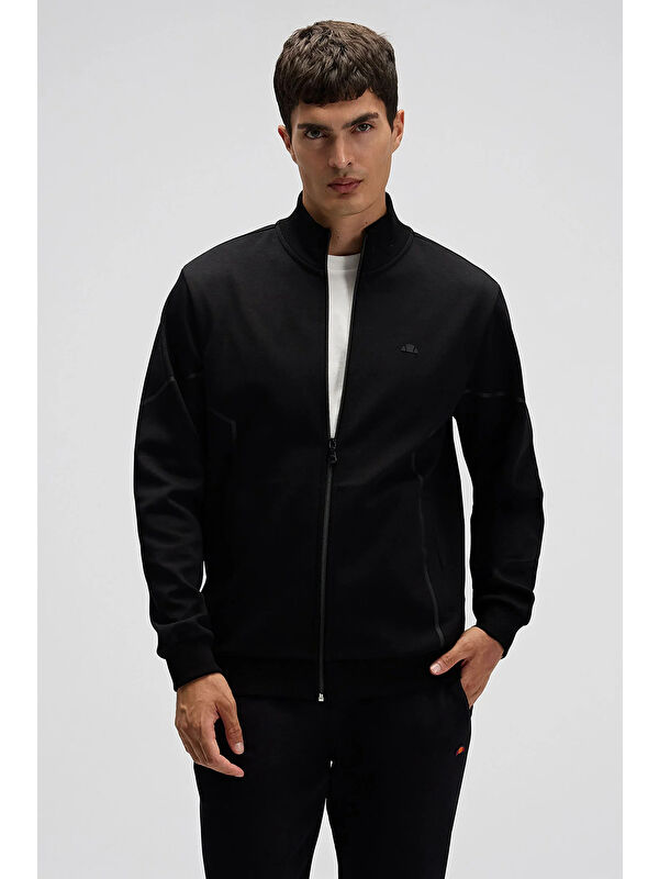 Ellesse Logolu Pamuklu Regular Fit Dik Yaka Fermuarlı Sweat EM545-BK