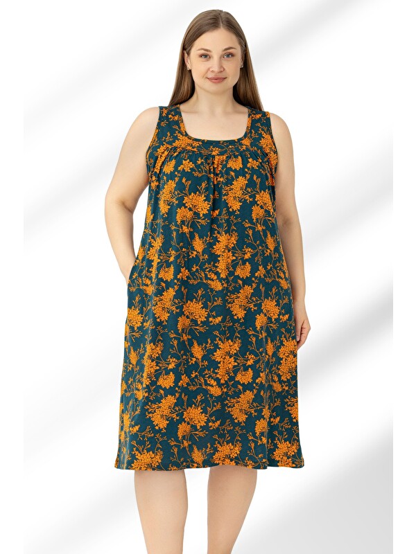 Intensive Kadın Büyük Beden Desenli Kolsuz Cepli Pamuklu Elbise