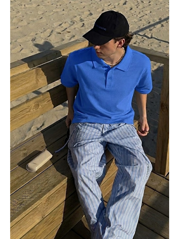 COMBINE Erkek Casual Rahat A.Mavi Polo Yaka Tişört