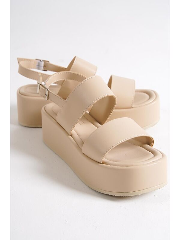 Kalın Çift Bantlı Dolgu Topuklu Kadın Flatform Sandalet - Görsel 6