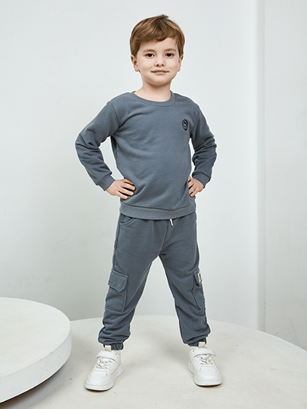Luggi Baby Bisiklet Yaka Erkek Çocuk Basic Sweatshirt ve Eşofman Alt 2'li Takım