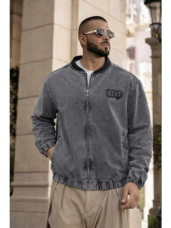 Comstar Erkek Günlük Fermuarlı %100 Pamuk Füme Bomber Jean Ceket