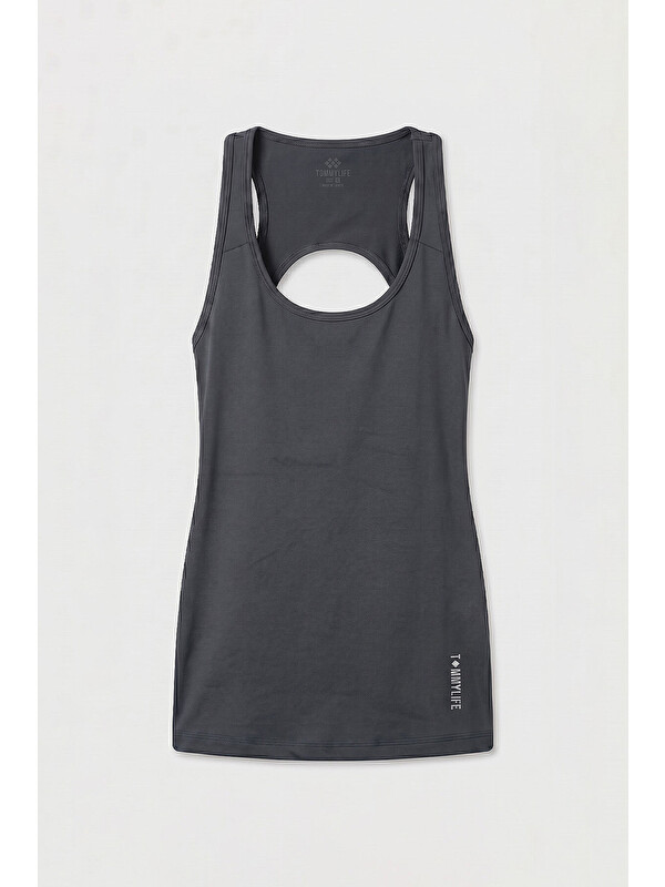 Tommylife Koyu Gri Standart Fit Sırt Detaylı Performans Kadın Spor Atlet - 97297