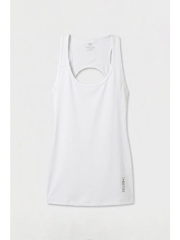 Tommylife Beyaz Standart Fit Sırt Detaylı Performans Kadın Spor Atlet - 97297