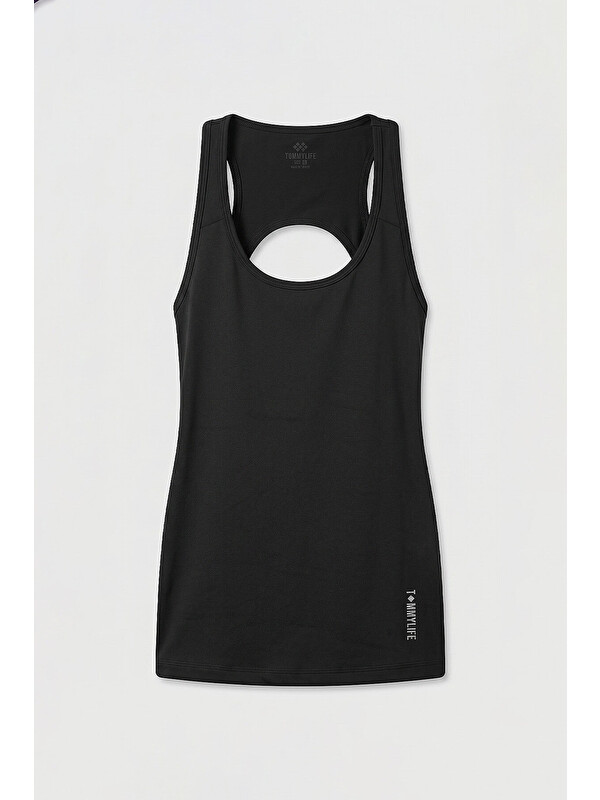 Tommylife Siyah Standart Fit Sırt Detaylı Performans Kadın Spor Atlet - 97297