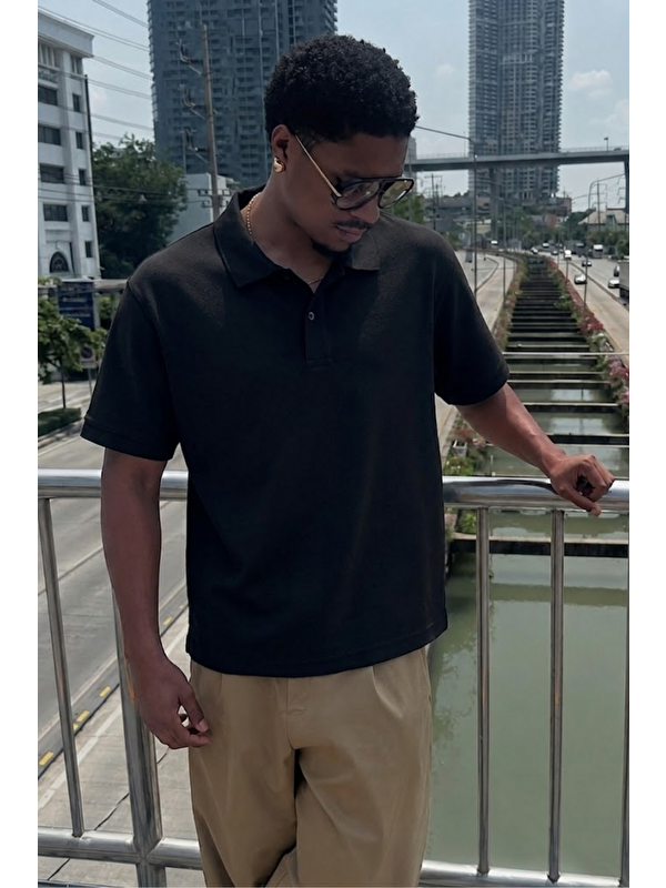 COMBINE Erkek Trend Günlük Siyah Polo Yaka Tişört