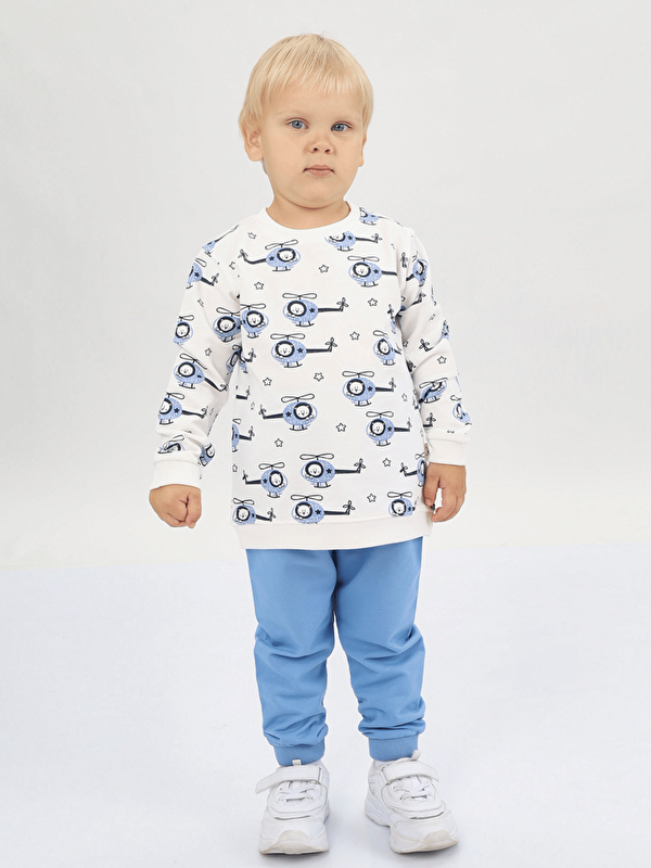 Luggi Baby Bisiklet Yaka Baskılı Erkek Bebek Sweatshirt ve Eşofman Alt 2'li Takım