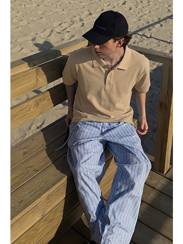COMBINE Erkek Casual Rahat Krem Polo Yaka Tişört