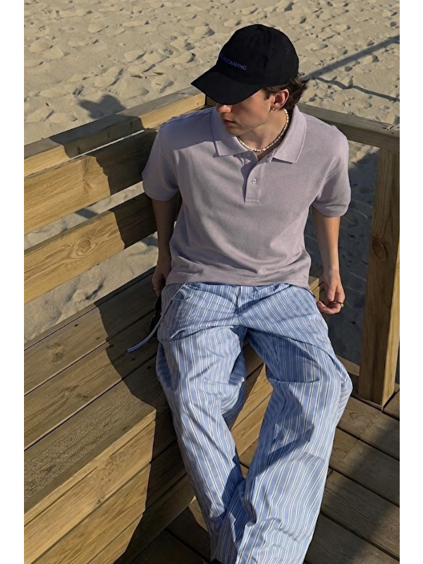 COMBINE Erkek Casual Rahat Gri Polo Yaka Tişört