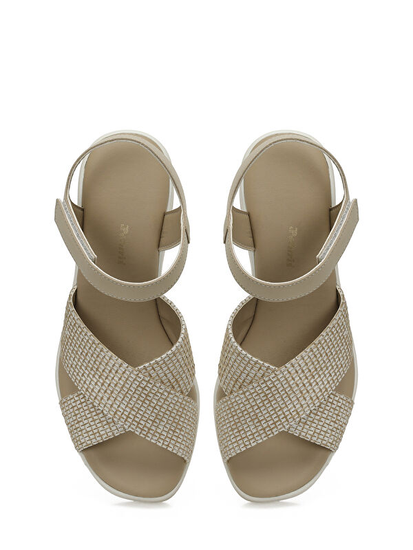 325071.Z 5FX Krem Kadın Dolgu Topuk Sandalet - Görsel 5