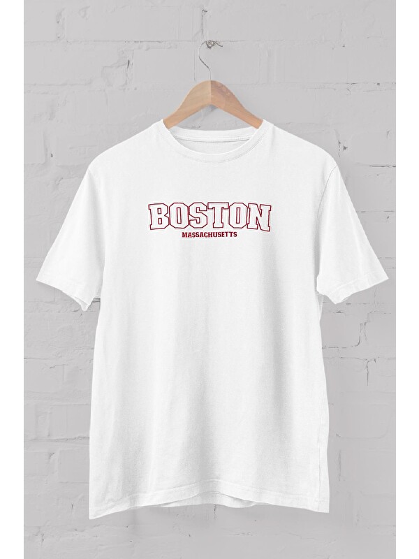 Blah. Boston Baskılı Bisiklet Yaka Erkek Tişört