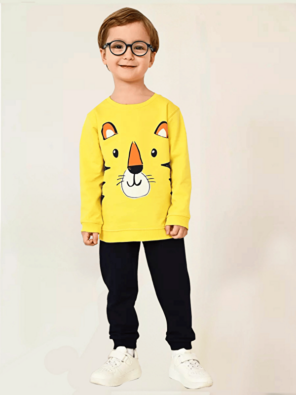 Luggi Baby Bisiklet Yaka Baskılı Erkek Bebek Sweatshirt ve Eşofman Alt 2'li Takım