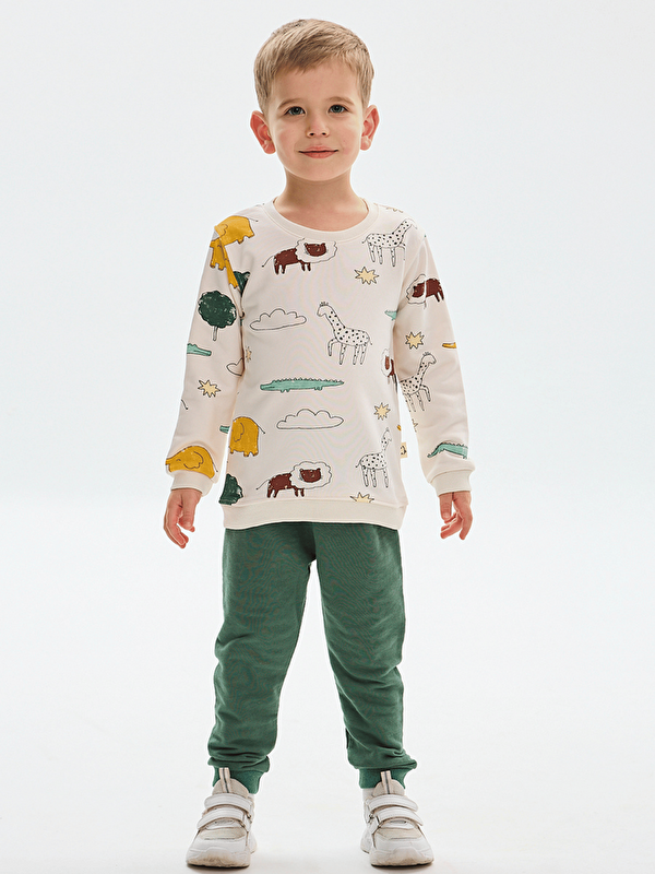 Luggi Baby Bisiklet Yaka Baskılı Erkek Bebek Sweatshirt ve Eşofman Alt 2'li Takım