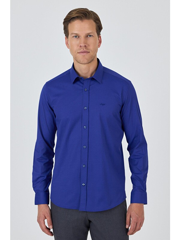 İMZA Uzun Kol Düz Bez Ayağı Sert Yaka Cepsiz Pamuklu Classic Slim Fit Gömlek 1004250195