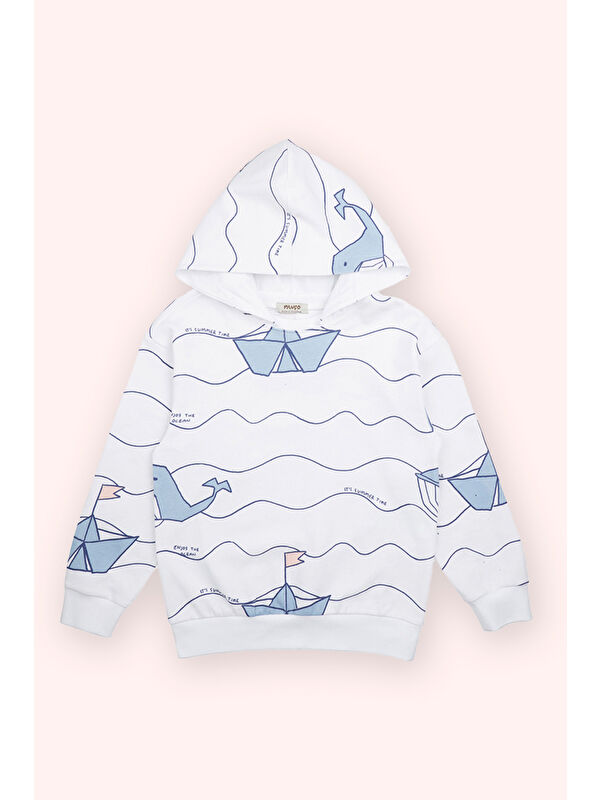 Panço Erkek Çocuk Baskılı Sweatshirt Beyaz
