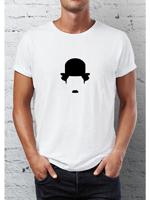 Blah. Charlie Chaplin Baskılı Bisiklet Yaka Erkek Tişört