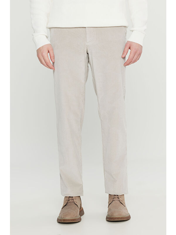 Altınyıldız Classics Erkek Taş Pamuklu Kadife Slim Fit Dar Kesim Yan Cepli Desenli Pantolon