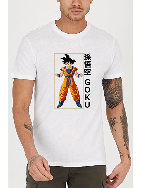 Blah. Son Goku Anime Baskılı Bisiklet Yaka Erkek Tişört