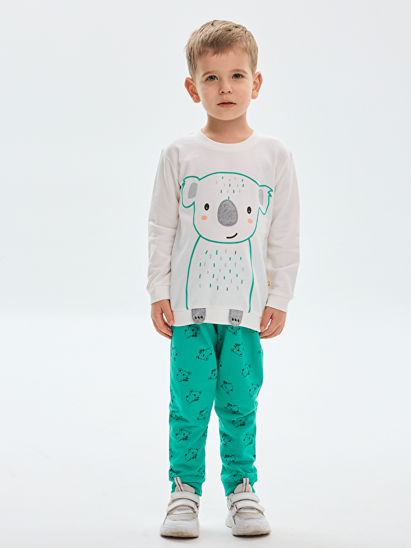 Luggi Baby Bisiklet Yaka Baskılı Erkek Bebek Sweatshirt ve Eşofman Alt 2'li Takım