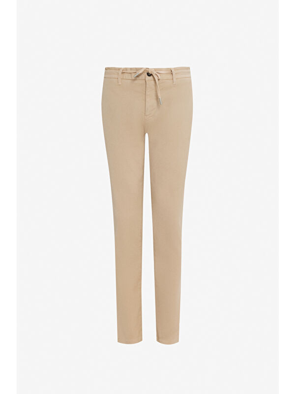 Altınyıldız Classics Erkek Bej Pamuklu Slim Fit Dar Kesim Diagonal Desenli Yan Cepli Casual Pantolon