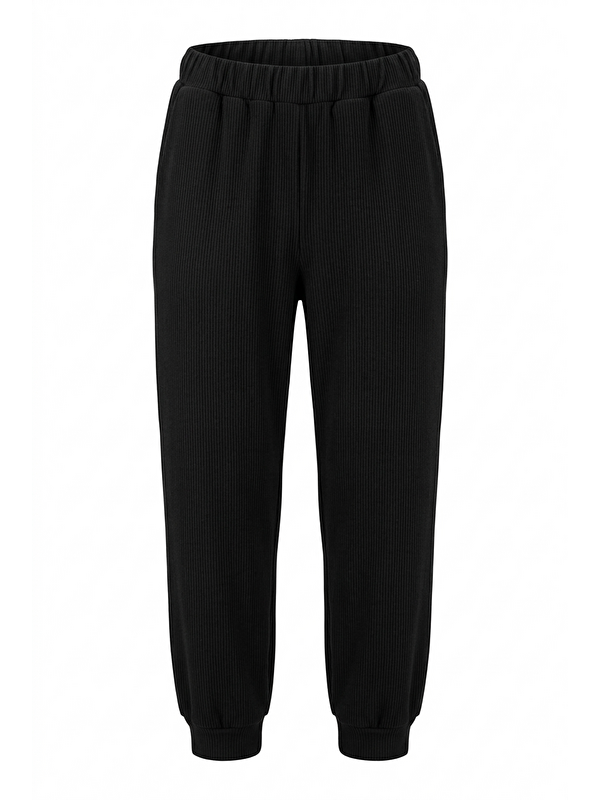 Stil Diva Beli Paçası Lastikli Fitilli Kumaş Esnek Kumaş Jogger Pantolon
