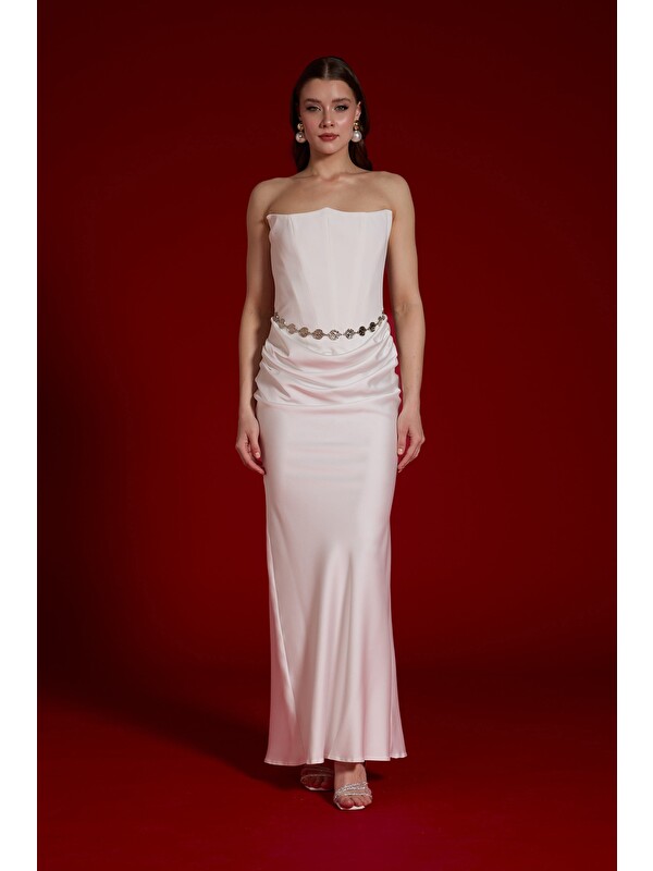 CARMEN Beyaz Straplez Üstü Krep Altı Saten Nikah Elbisesi