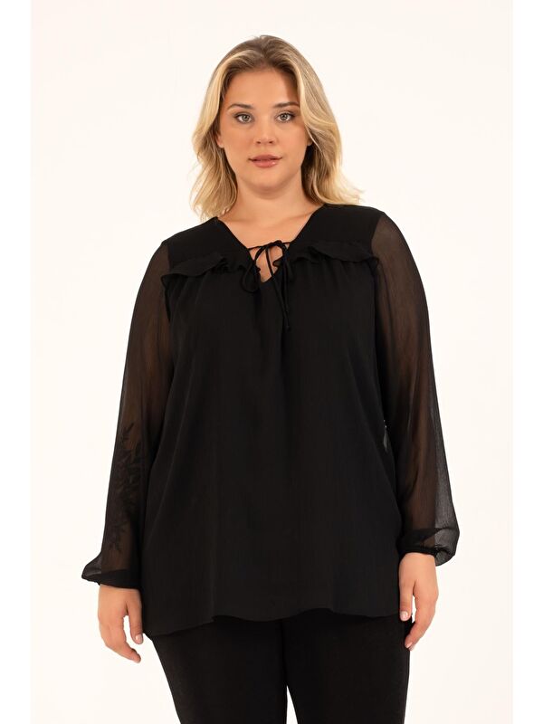 Mylinemoda Önü Bağlamalı Fırfır Detaylı Bluz