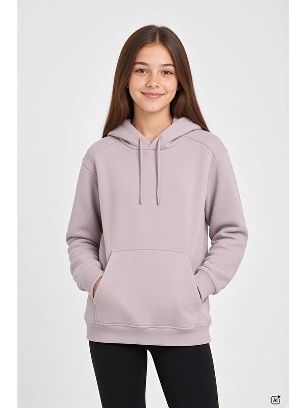 Cansın Mini Gül Kurusu Kız Çocuk Kanguru Cepli Şardonlu Kapüşonlu Sweatshirt 24690
