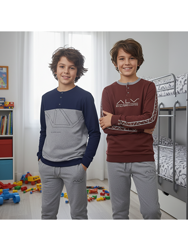 Bonbon Genç Erkek Pamuklu 2 Adet 2'Li Pijama Takımı Al008 V1, Al003 V1 Bb2463