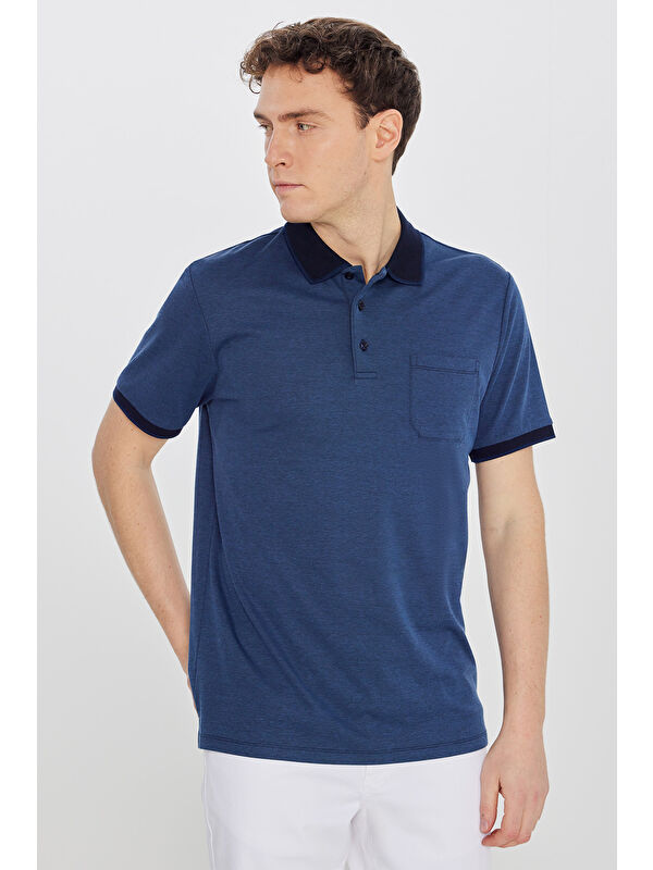 Altınyıldız Classics Erkek Lacivert Pamuklu Comfort Fit Rahat Kesim Polo Yaka Cepli Tişört