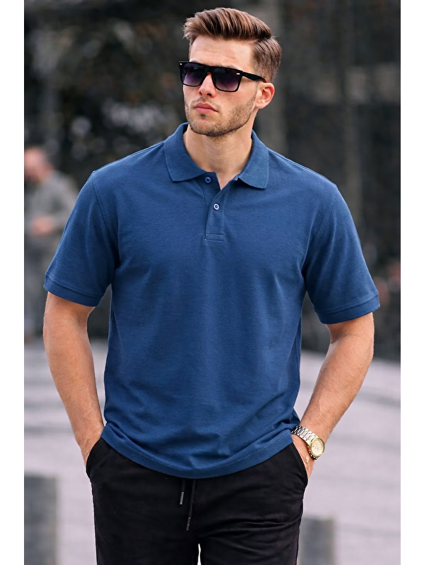 COMBINE Erkek Basic Relax İndigo Polo Yaka Tişört