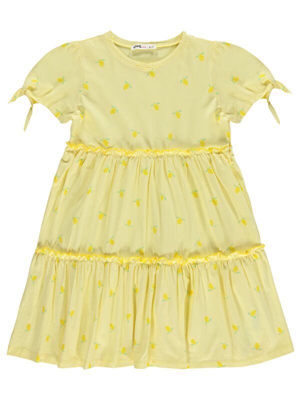 Civil Girls Limon Desenli 6-9 Yaş Elbise - Sarı