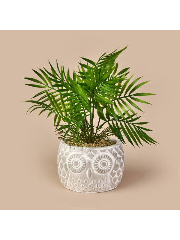 Objevi Areka Saksılı Yapay Çiçek - Gri / Yeşil - 35 cm