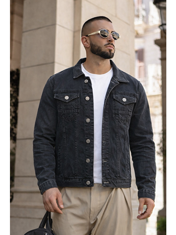 Comstar Erkek Trend Günlük Basic Cepli Dar Füme Jean Ceket