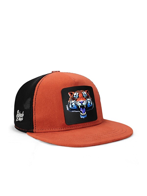 BlackBörk Hip Hop Kids Kaplan Logolu Kiremit-Siyah Çocuk Trucker Şapka