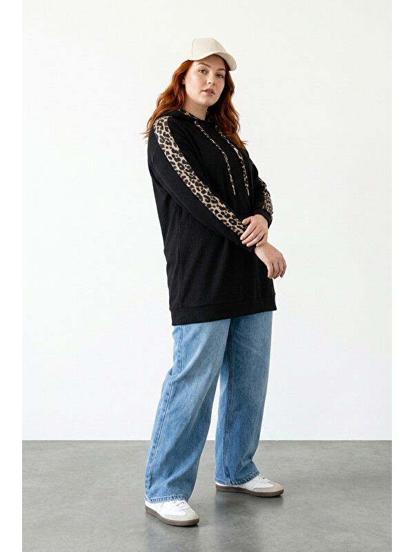 Stil Diva Leopar Desenli Kapüşonlu Sweatshirt
