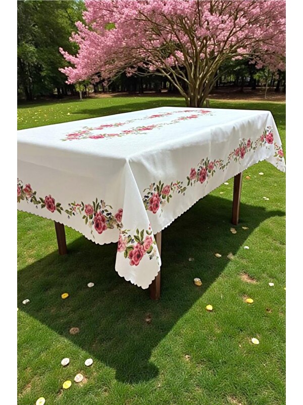 Çeyiz Diyarı Gülzar Dertsiz Masa Örtüsü 150x200 cm Beyaz