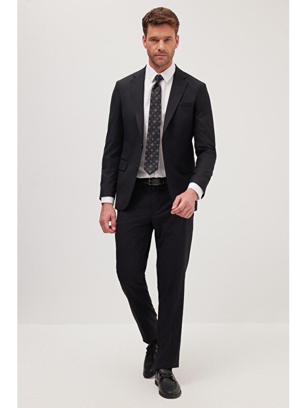 TUDORS Erkek Slim Fit Mono Yaka Siyah Takım Elbise