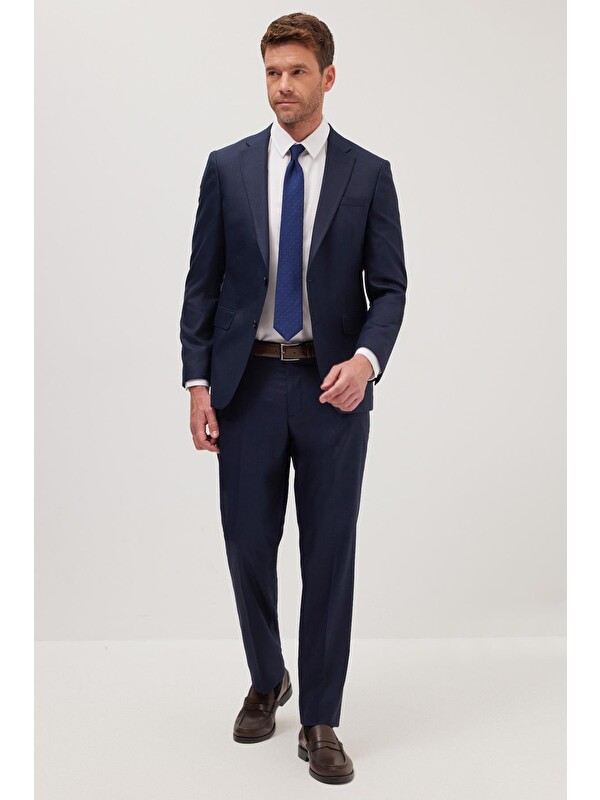 TUDORS Erkek Slim Fit Mono Yaka Koyu Lacivert Takım Elbise