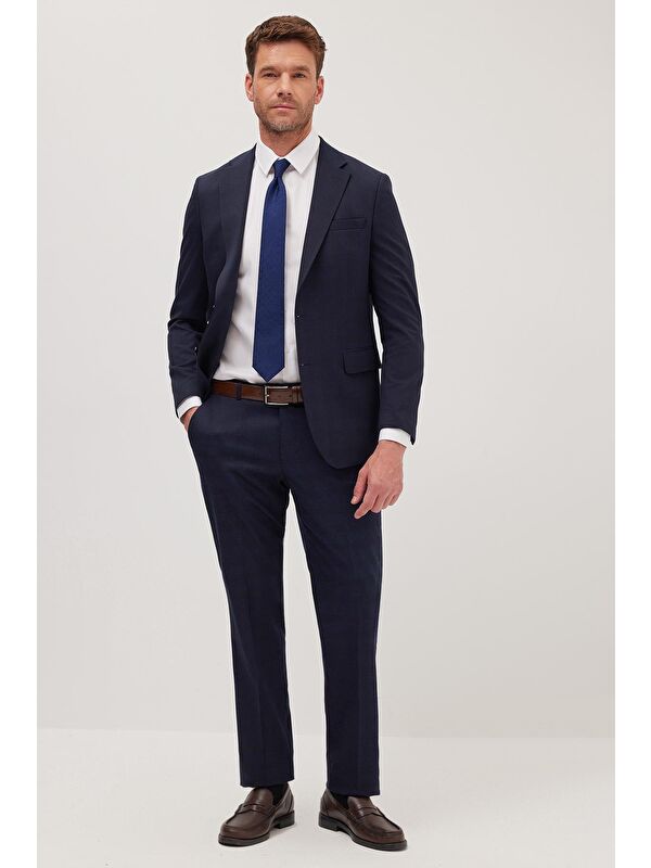 TUDORS Erkek Slim Fit Mono Yaka Elastanlı Esnek Kumaş Lacivert Takım Elbise