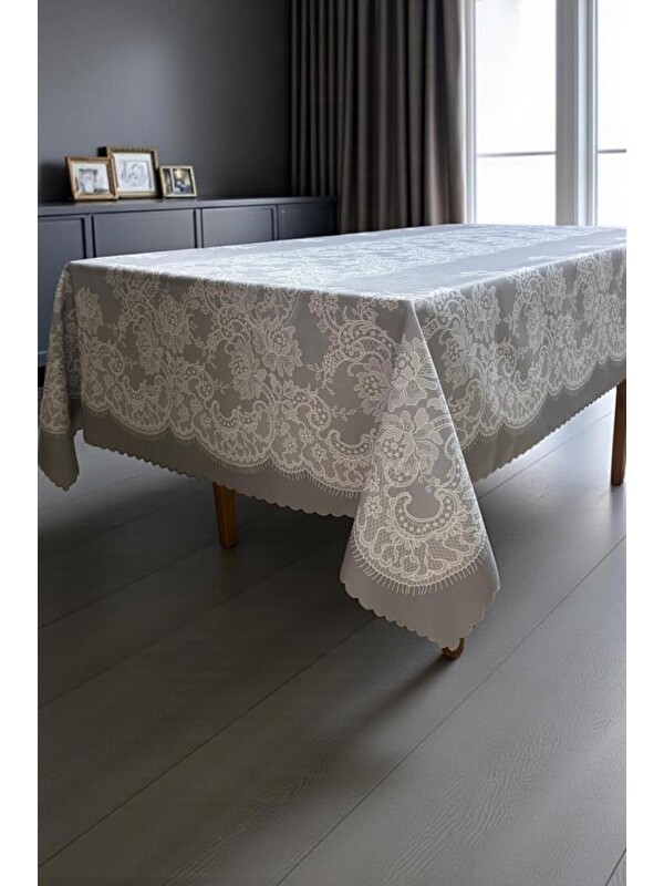 Çeyiz Diyarı Zaraf Dertsiz Masa Örtüsü 150x300 cm Gri